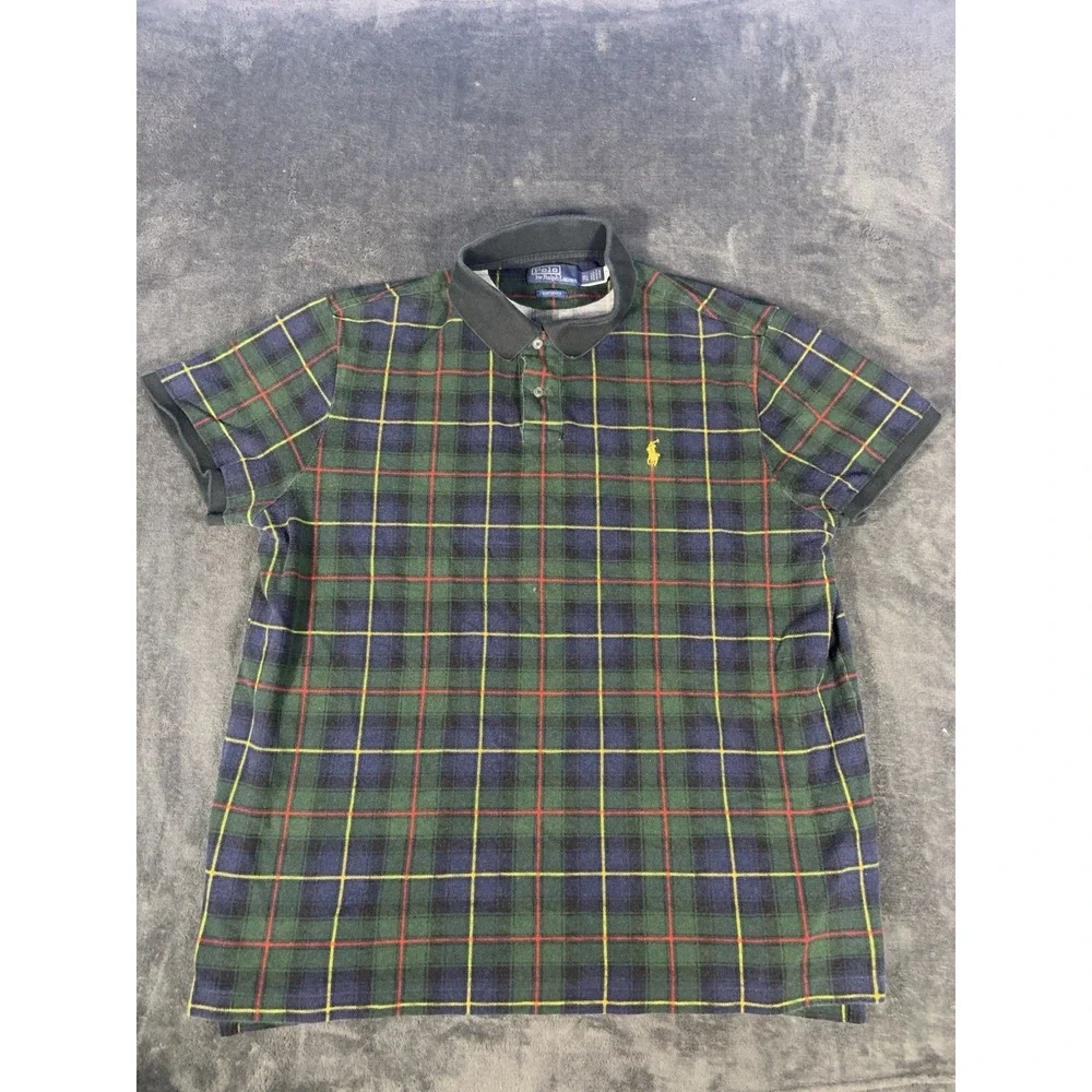 Polo Ralph Lauren Tartan Plaid Polo Shirt Gold Pony Men's Size XXL Custom Fit
